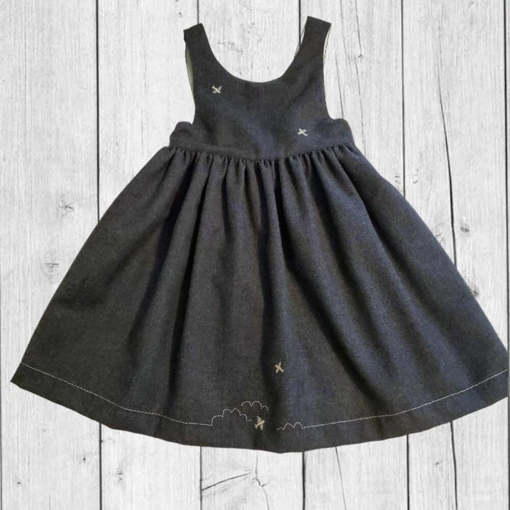 Girls Black Embroidered Pinafore Dress - Classic Kids Dress